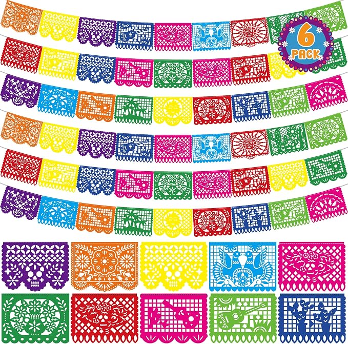 6 PCS Cinco De Mayo Banner, 110FT Colorful Fiesta Party Decorations, Plastic by Heartome