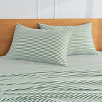 JELLYMONI 100% Natural Cotton Striped Queen Pillowcases Set, 2 Pack White and Green Stripes Pattern Printed Pillow Covers with Envelope Closure(Pillows are not Included)