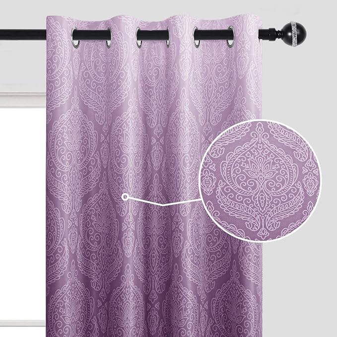 DWCN 100% Blackout Curtains for Bedroom 63 Inch Long- Double Layers Damask - Image 2