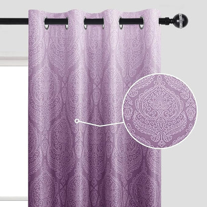 DWCN 100% Blackout Curtains for Bedroom 63 Inch Long- Double Layers Damask - Image 2