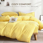 JELLYMONI 100% Natural Cotton Striped King Pillowcases Set, 2 Pack Bright Yellow Stripes Pattern Printed Pillow Covers with Envelope Closure(Pillows are not Included)