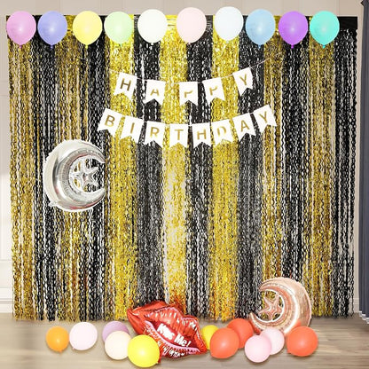 KEEUH 4 Pack Black and Gold Wavy Foil Fringe Curtains Pirthday Decorations - Image 4