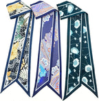 Skinny Scarf 3 Pack for Women – Bag Scarf, Silk Hair Scarves (Original Prints, Premium Twill, 3 Designs)