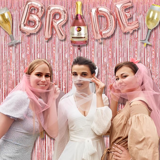 BRAVESHINE Tinsel Backdrop, Rose Gold Foil Fringe Curtains | 2 Pack | Party - Image 4
