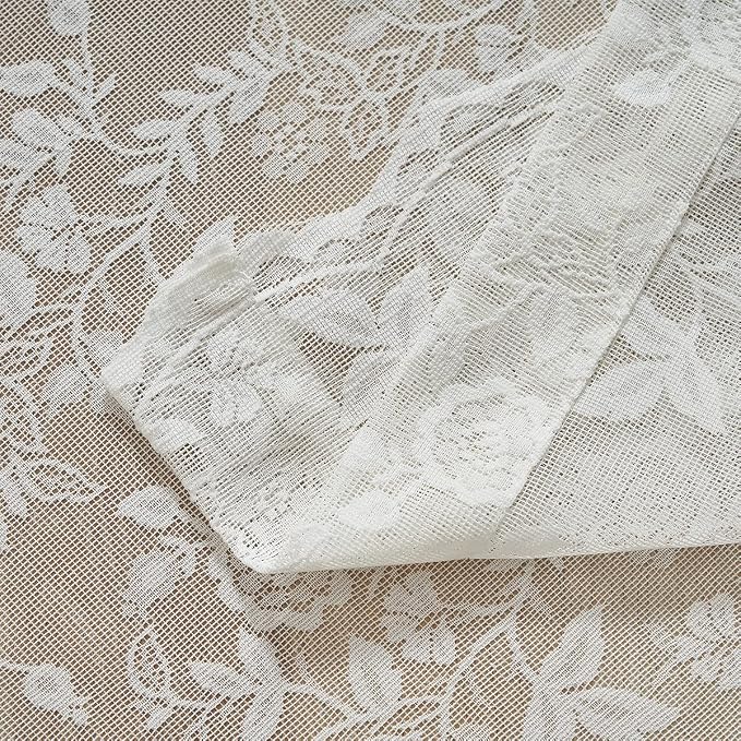 FINECITY Ivory Lace Curtains for Living Room Rustic Floral 52x96 Inch 2 Pcs | - Image 7