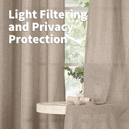 YoungsTex Oatmeal Linen Kitchen Curtains 36 Inches Long - Image 3