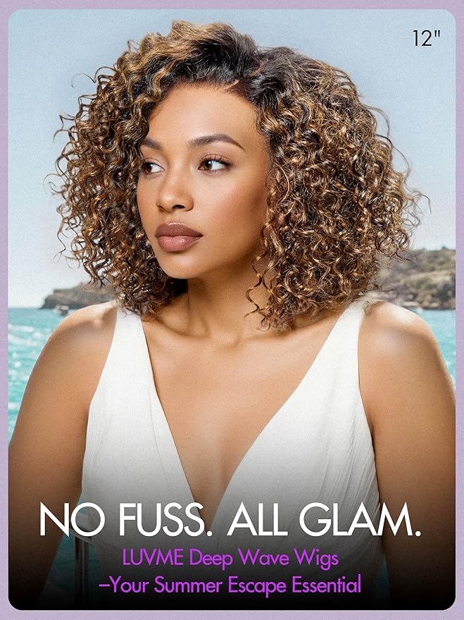 LUVME HAIR 100% Human Hair Wigs Curly Deep Wave Glueless Lace Front 14 Inches Pre Cut Plucked Hd Lace Short Wig Ready To Go Highlight Color Straight Bleached Knots Side Part Black Wigs