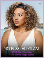 LUVME HAIR 100% Human Hair Wigs Curly Deep Wave Glueless Lace Front 16 Inches Pre Cut Plucked Hd Lace Short Wig Ready To Go Highlight Color Straight Bleached Knots Side Part Black Wigs