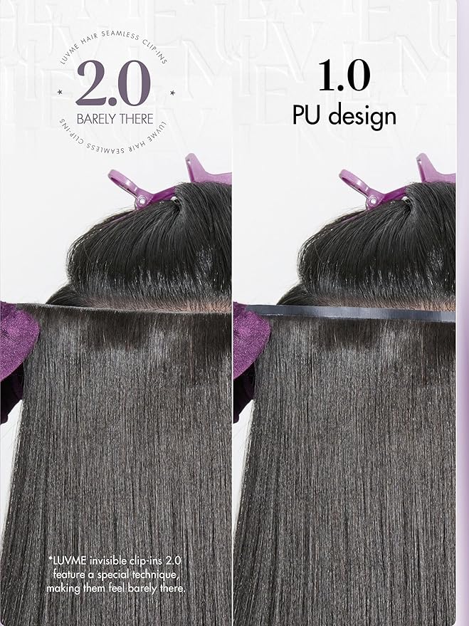 LUVME Invisible Clip in Hair Extensions, Yaki Straight Real Human Hair Remy Hair Clip ins for Women, Natural Human Hair, 18 inch 110g 6Pcs, Natural Black