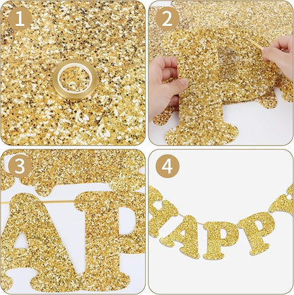 Gold Happy Birthday Banner Birthday Party Decorations Happy Birthday Banner - Image 7