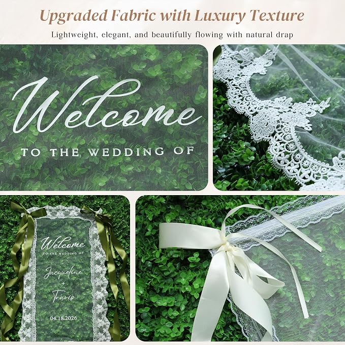 Personalized Sheer Tulle Wedding Welcome Banner Sign - Image 6