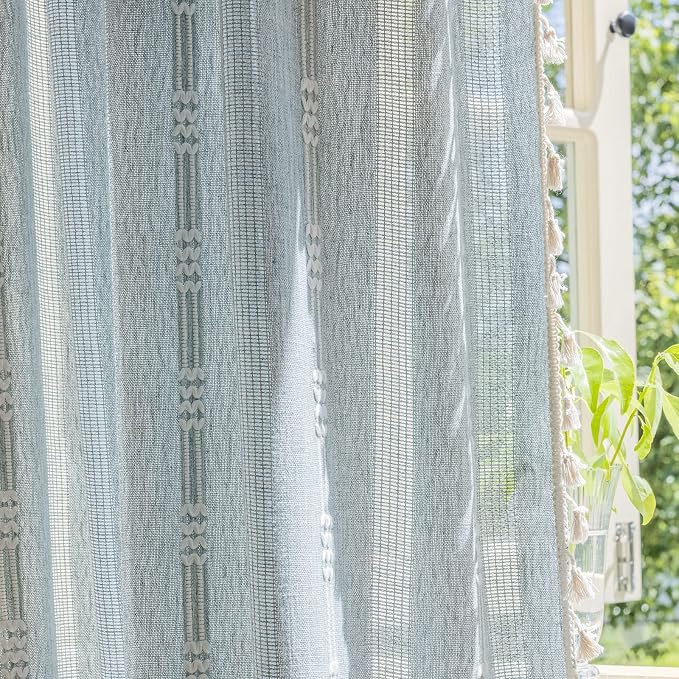 ENJOYBRIDAL Boho Curtains 96 Inch Length 2 Panels Semi Sheer Blue Grey Drapes - Image 7