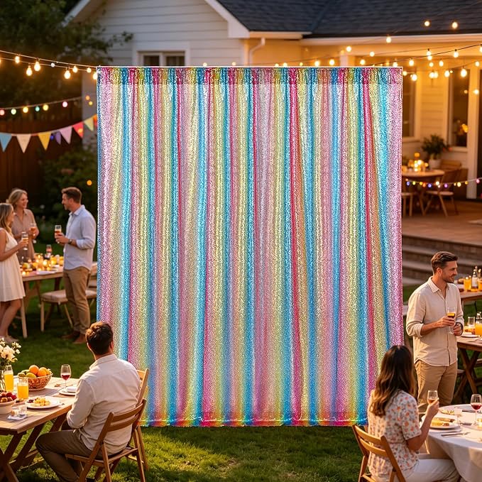 Hahuho Rainbow Sequin Backdrop Curtain, Party Decoration（1 Panels, 4FT x 8FT - Image 7