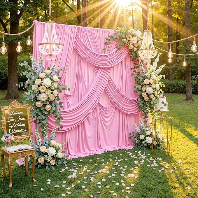 20ft x 10ft Wrinkle Free Pink Backdrop Curtains - Image 6