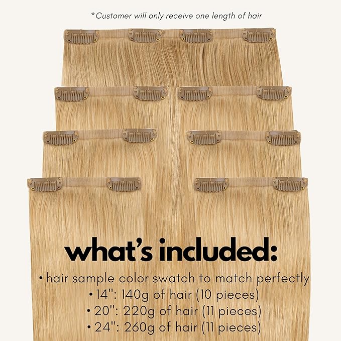 Irresistible Me Real Human Hair Extensions Clip Ins – 100% Human Hair Clip In Extensions for Length & Volume – Invisible Clip-In Extension – Heat Resistant & Dyeable – Honey Blonde, 14 Inches