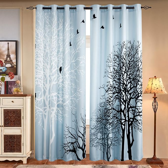 SUBRTEX Boho Leaf Printed Curtains 63 inch Long 2 Panels, Room Darkening - Image 5