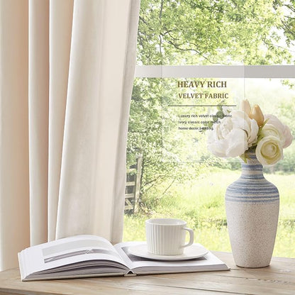 Luxury Cream Ivory Velvet Curtain Drapes - Image 5