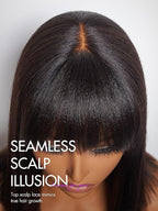 LUVME HAIR 12 Inch Light Yaki Straight Bob Wig with Bangs Human Hair Realistic HD Lace Short Black Bob Wigs, Ready to Go Blunt Cut Bob Wig Glueless 180 Density