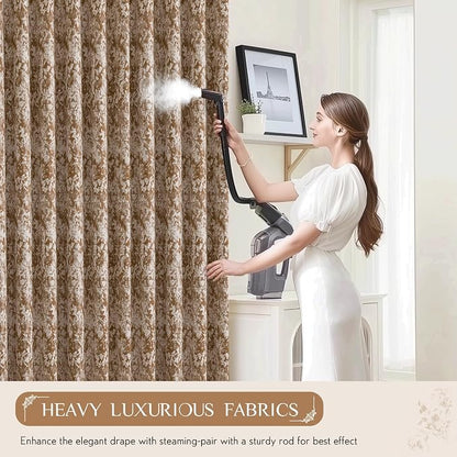 Beauoop Brown Floral Jacquard Blackout Curtains - Image 5