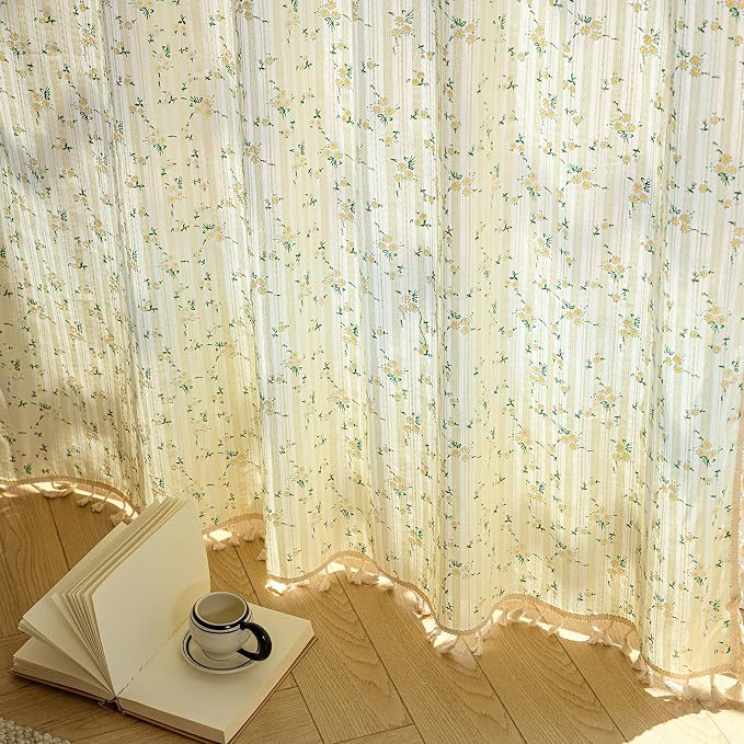 ENJOYBRIDAL Daisy 63 Inch Curtains 2 Panel Sets Semi Sheer Drapes Short Crochet - Image 5