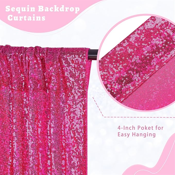 Fuchsia Sequin Curtains Backdrop 6 Pcs 2FTx8FT Shiny Shimmer Fabric | Glitter - Image 4