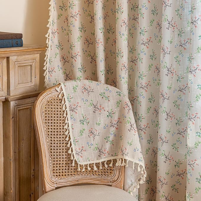 ENJOYBRIDAL Boho Floral Semi Sheer Curtains 96 Inch Length 4 Panels, Farmhouse - Image 6