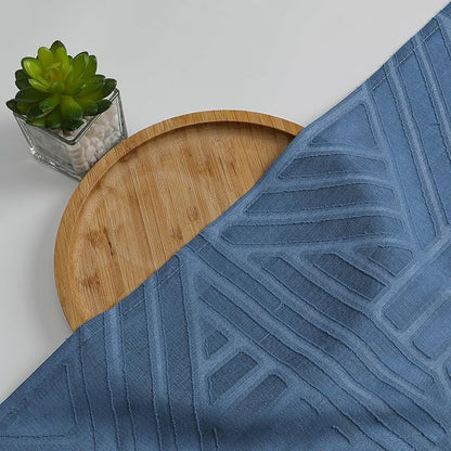 Simplebrand Semi Sheer Dusty Blue Curtains 30 Inch Length 2 Panels, Geometric - Image 7