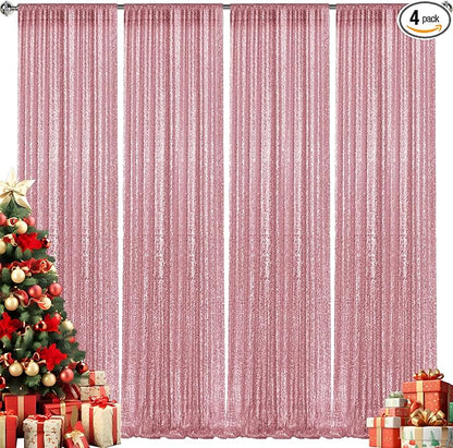 2×8FT-4PCS Light Pink Sequin Backdrop Curtains Panels, Photography Backdrop by Pufogu