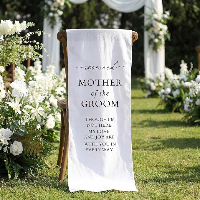 HunnmingRe Mother of the Groom Wedding Memorial Reserved Chair Sign Banner in by HunnmingRe
