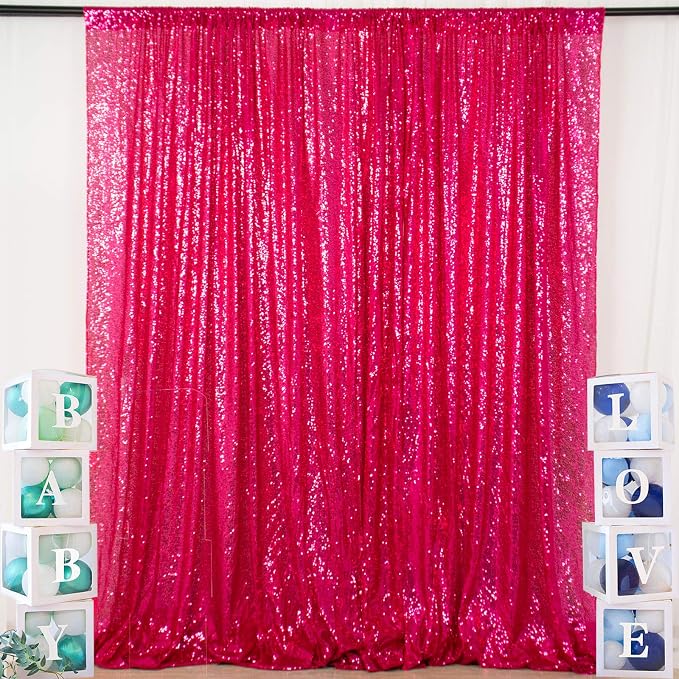 ShinyBeauty 5FTx7FT Sequin Backdrop Curtain Sparkly Fuchsia Photo Backdrops by ShinyBeauty
