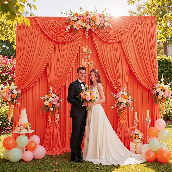 20ftx10ft Wrinkle Free Orange Backdrop Curtains - Image 6