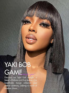 LUVME HAIR 12 Inch Light Yaki Straight Bob Wig with Bangs Human Hair Realistic HD Lace Short Black Bob Wigs, Ready to Go Blunt Cut Bob Wig Glueless 180 Density