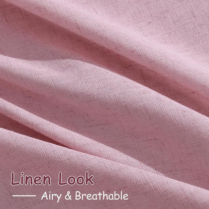 Rose Linen Curtains 102 Inches Long 2 Panel Set Back Tab Rod Pocket Semi Sheer - Image 4