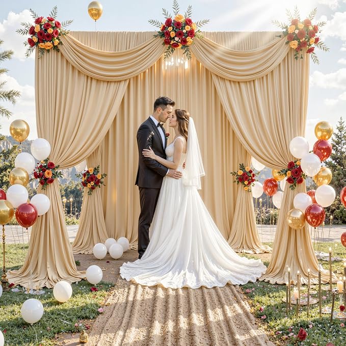 50 ft x 10 ft Wrinkle Free Champagne Backdrop Curtain - Image 8