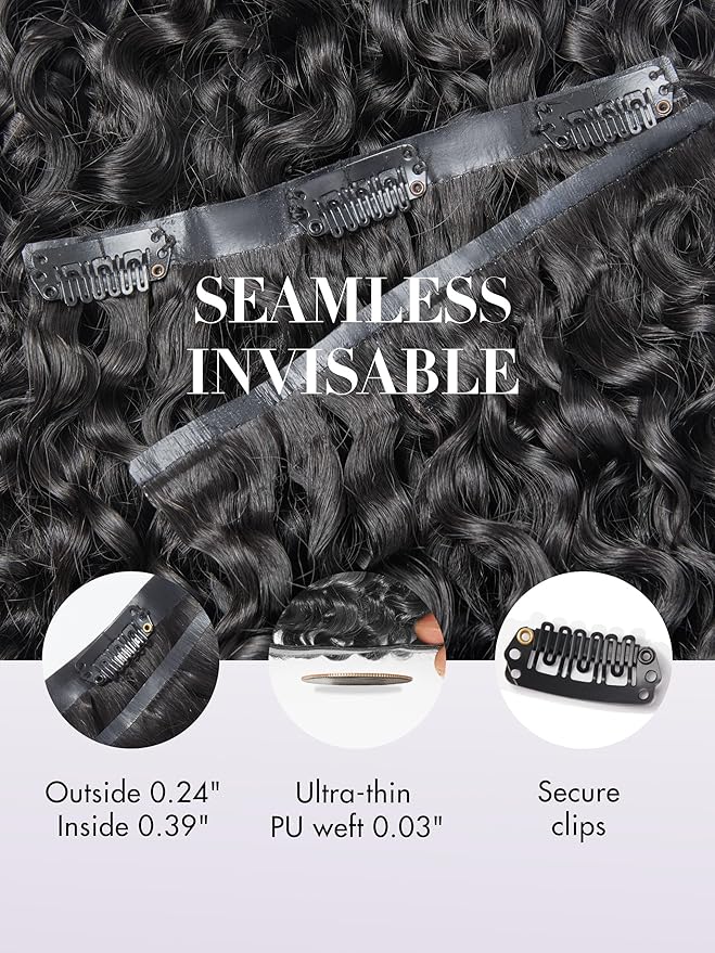 LUVME Burmese Curly Clip in Hair Extensions Real Human Hair Messy Curly Clip Ins Fullness with 1 Pack for Women Brazilian Remy Human Hair Natural Black 135g 14Inch