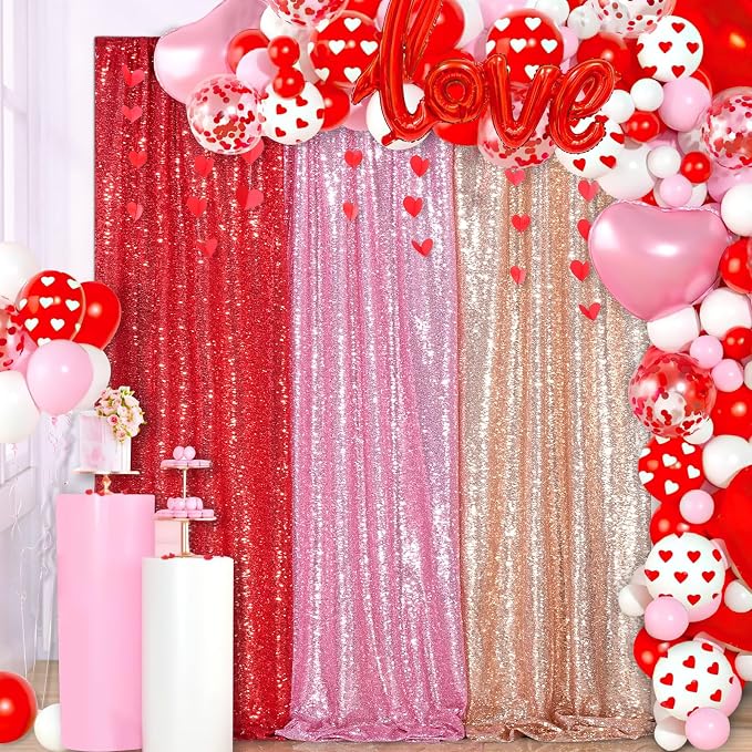 QueenDream Red Sequin Backdrop 2 Panels 2FTx8FT Christmas Party Backdrop | - Image 2