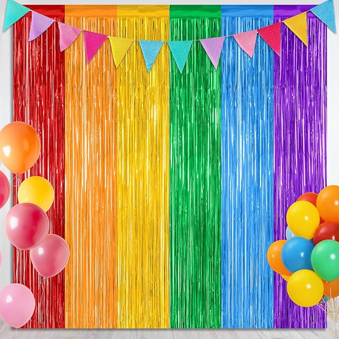 2 Pack Rainbow Backdrop Curtains, 3.28 FT x 7.05 FT Colofull Party Decorations by ZATAYE