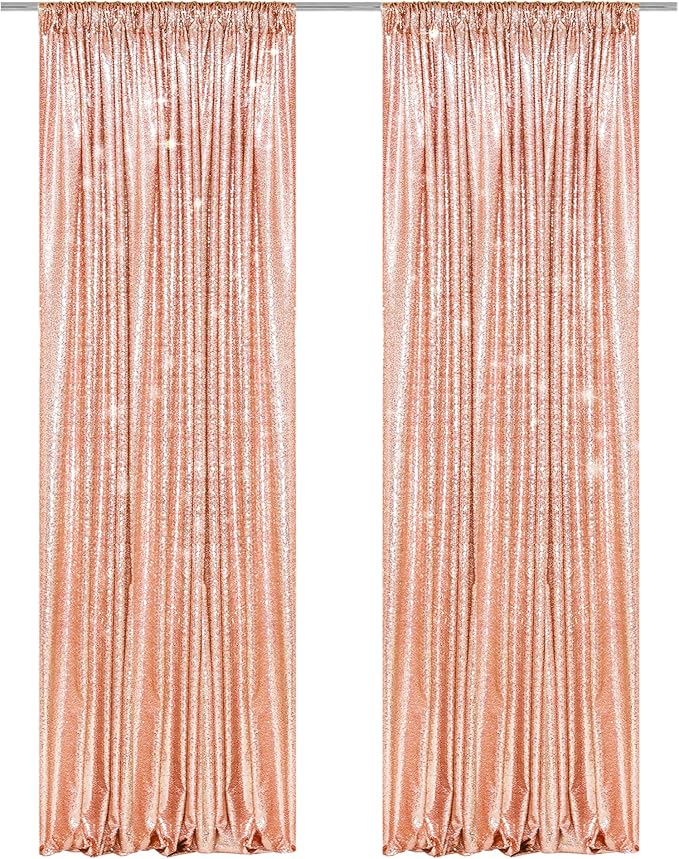 PartyDelight Rose Gold Sequin Backdrop Curtains 2x8ft 2 Panels | Sparkly 3mm - Image 5