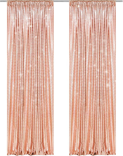 PartyDelight Rose Gold Sequin Backdrop Curtains 2x8ft 2 Panels | Sparkly 3mm - Image 5