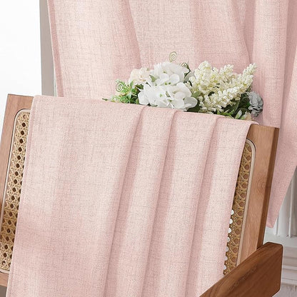 Tollpiz Short Linen Curtain Bedroom Rod Pocket Semi Sheer Curtains Burlap Light - Image 6