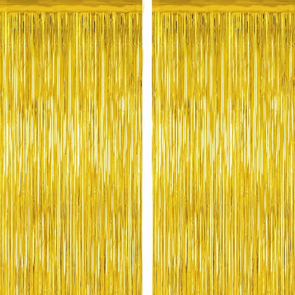 2 Pack Gold Tinsel Backdrop, 3.28 FT x 7.05 FT Metallic Fringe Curtain by ZATAYE