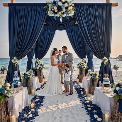 50ft x 12ft Wrinkle Free Navy Blue Backdrop Curtains - Image 4