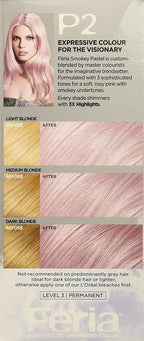 L'Oreal Paris Feria Multi-Faceted Shimmering Permanent Hair Color, P2 Rosy Blush (Smokey Pink) (Pack of 2)
