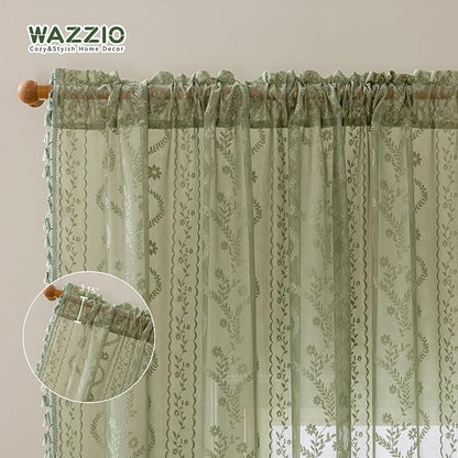 WAZZIO Boho Lace Curtains 2 Panels 84 Inch -Vintage Victorian Sheer Panel Drape - Image 8
