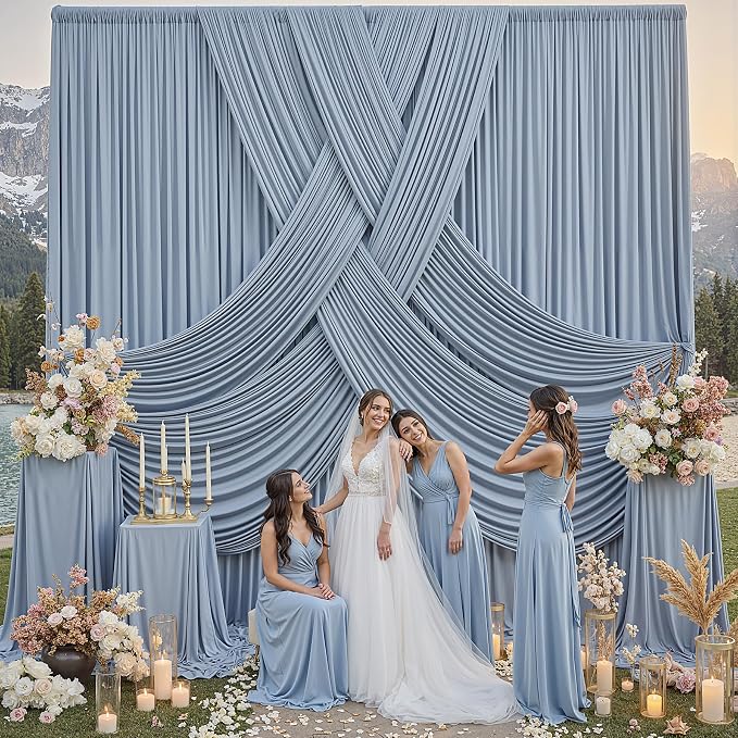 50ft x 12ft Dusty Blue Backdrop Curtains - Image 5