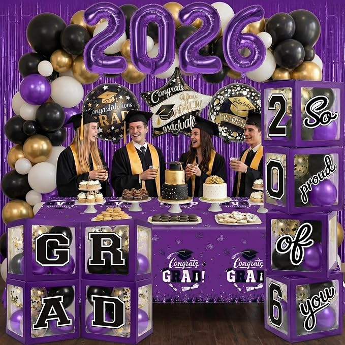 Black and Purple Graduation Decorations Class of 2026 - Image 2