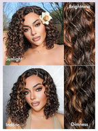LUVME HAIR 12" Curly Glueless Wigs Human Hair Pre Plucked Pre Cut, Undetectable HD Lace Curly Bob Wig Human Hair Short Black Wig with Blonde Highlights Ready to Go Wig 180 Density