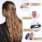 8 Pcs Large Lay Flat Claw Clips for Women French Side Slide Barrettes for Thin Fine Hair Rectangle Alligator Hair Accessories, Bright Black Tortoiseshell