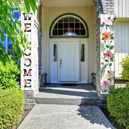 Frienda 2 Pcs Spring Welcome Floral Porch Banners 72"x12" Summer Flower Hanging - Image 5
