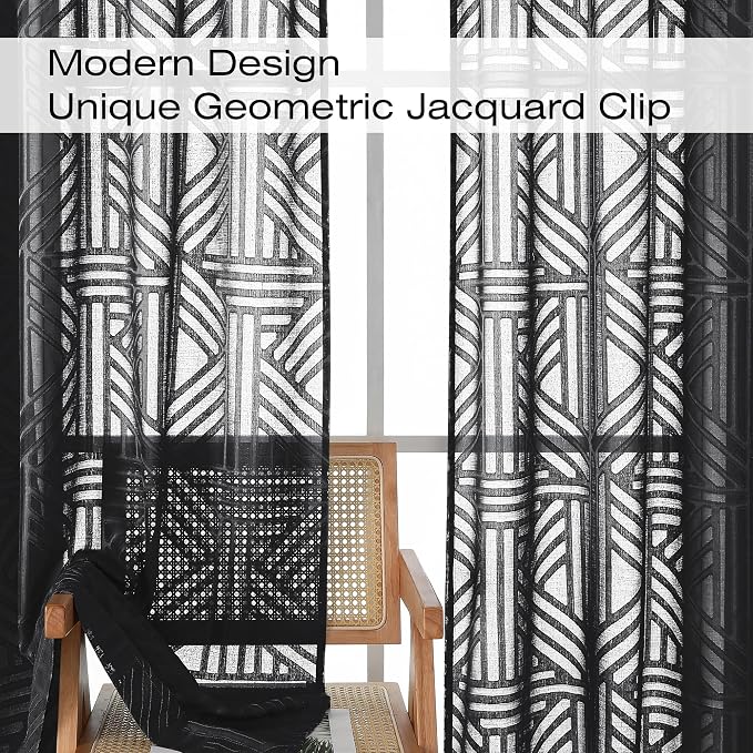Simplebrand Black Semi Sheer Curtains 96 Inches Long 2 Panels, Light Filtering - Image 3